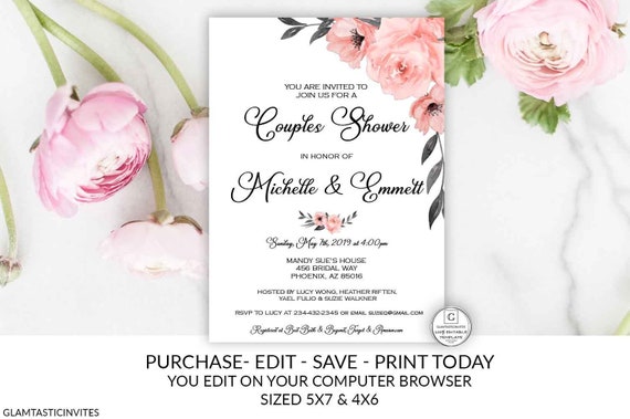 Coral Couples Shower Invitation Peach Grey Gray Couples Shower Invitation Template Editable Printable Online Cheap Electronic DIY Invitation Il_570xn