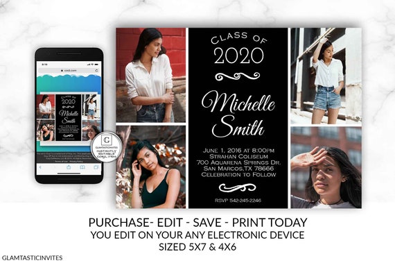 Graduation Invitation Editable Printable Elegant Class Of Graduation Invitation Template High School Senior Masters Doctorate DIY Any Color Il_570xn