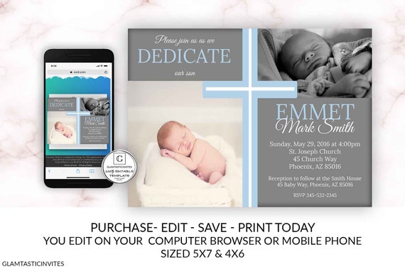 Dedication Invitation Boy Dedication Invitation Template Boy Etsy