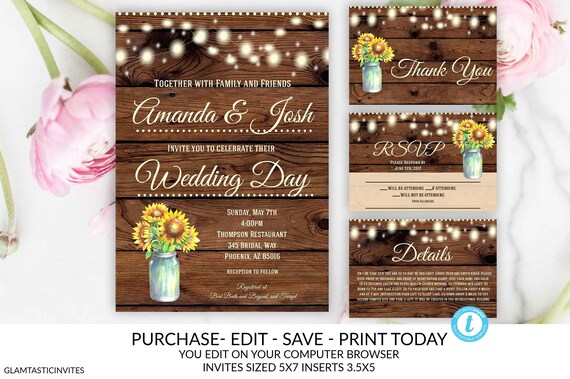 Rustic Wedding Invitation Printable Country Wedding Etsy
