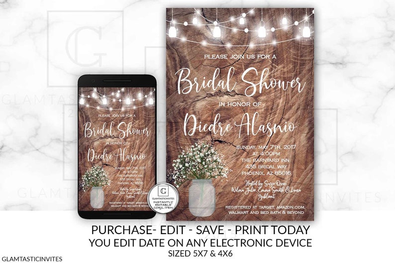 Rustic Mason Jar Babys Breath Bridal Shower Invitation Bridal Brunch Invitation Template Editable Printable Online Electronic DIY Invitation image 8