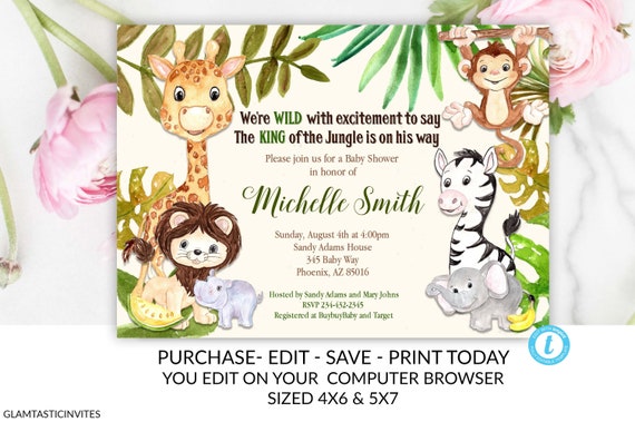 Jungle Baby Shower Invitation Safari Baby Shower Invitation Etsy