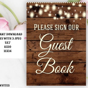 Printable Wedding Sign, Guest Book Sign, Rustic Wedding Sign, Printable Sign, Wedding Sign, Rustic Wedding, Wood Sign, Digital Sign