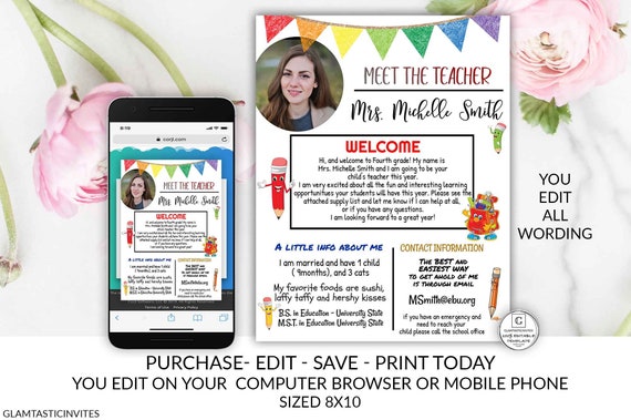 Meet the Teacher Template DIY Welcome back to school note Parent Teacher Form Teacher Template Teachers Newsletter School Newsletter Primary Il_570xn