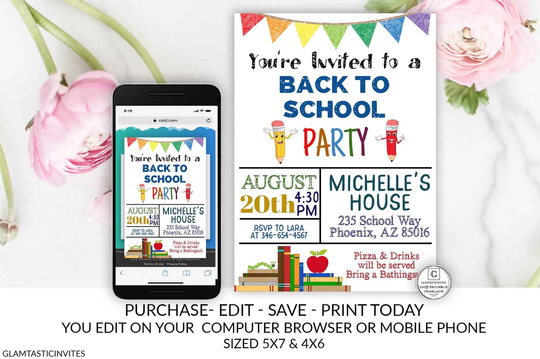 Back to School Party Invitation Template Editable Printable Instant ...