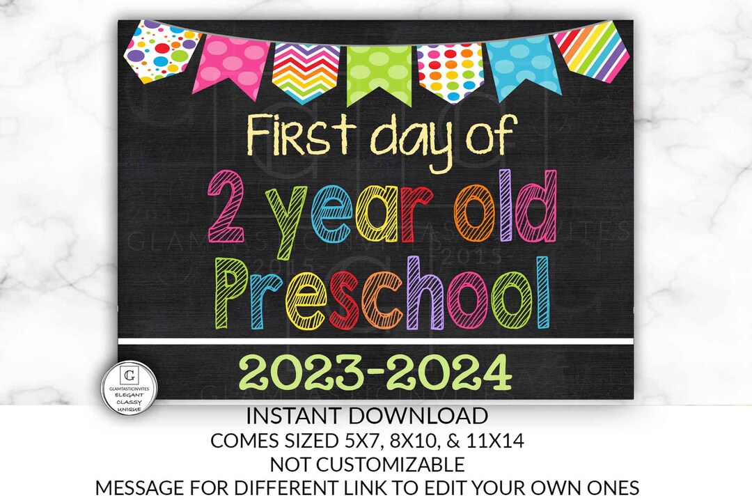 First Day of School Sign First Day of 2 Year Old Preschool Etsy