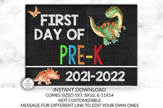 Dinosaur First Day of Pre-K Sign, Instant Download Dinosaur Printable School Dinosaur First Day of School Sign Boy Preschool, Dino PreK Blue Il_570xn