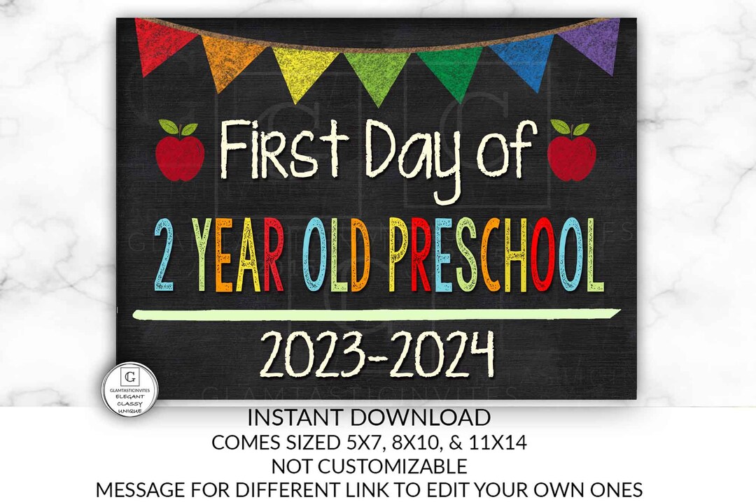 First Day of School Sign First Day of 2 Year Old Preschool Etsy
