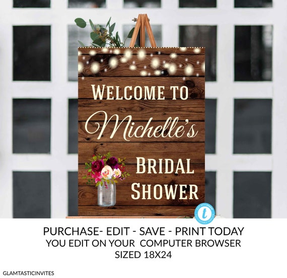 Rustic Boho Bridal Shower Welcome Sign Template Instant Download Editable Printable Country Vintage, Bridal Shower Sign, Welcome Sign, DIY Il_570xn