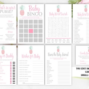 Pineapple Baby Shower Game Package Template, Instant Download, Editable, Printable, DIY, Pineapple, Baby Shower Game, Baby Shower Activity