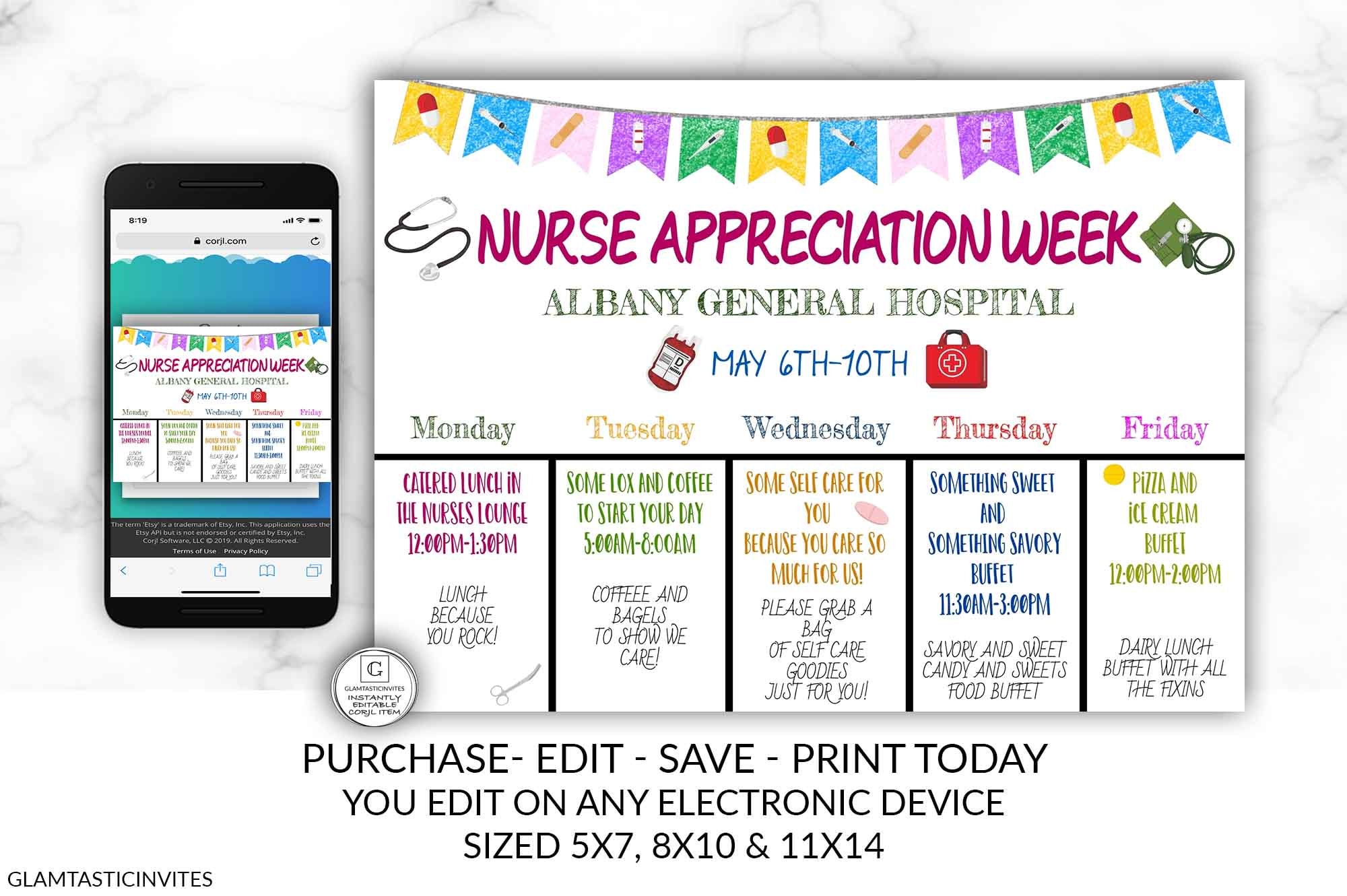 Nurse Appreciation Editable Printable Sign Template Nurses Etsy