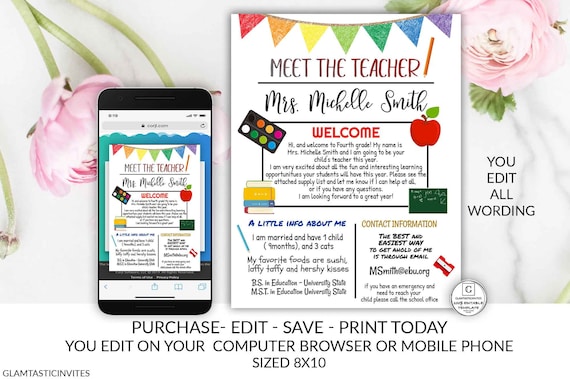 Meet the Teacher Template, Welcome back to school note, Parent Teacher Form, Teacher Template, Teachers Newsletter, School Newsletter, DIY Il_570xn