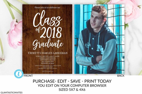 Rustic Graduation Template Invitation, Instant Download, Rustic, Editable, Class of, DIY, Graduation, Senior, High school, College, DIY Edit Il_570xn