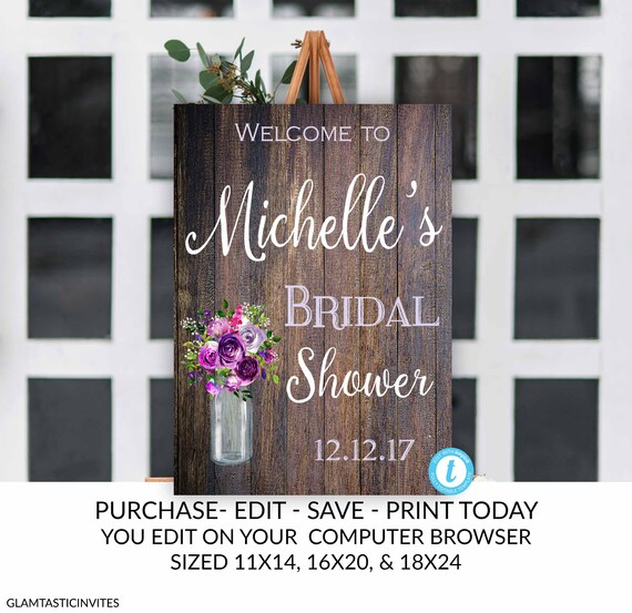 RUSTIC BRIDAL SHOWER Sign, Flower Bridal Shower Sign, Bridal Shower Template, Rustic Bridal Shower, Rustic, Baby Shower, Template, You Edit Il_570xn