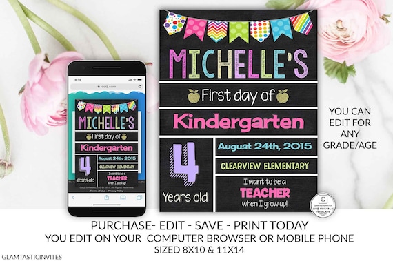 First Day of School Sign, Printable Back To School Sign, First Day of School Chalkboard Sign, Kindergarten Sign, Chalkboard Sign, First Day Il_570xn