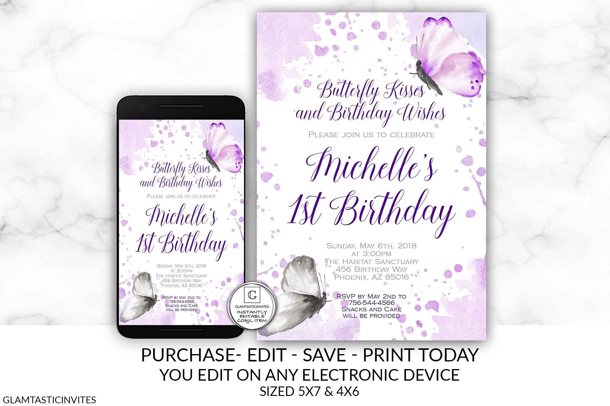 Invitación de cumpleaños de mariposa Mariposa morada Mariposas Fiesta de  cumpleaños Plantilla de invitación Editable Electrónica En línea DIY Invitaciones  baratas - Etsy México, image size:2000x1330