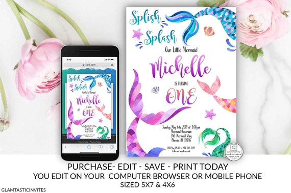 mermaid birthday invitation editable printable girl mermaid printable online birthday invitations