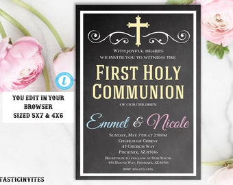 First Communion Invitation Twin,Sibling First Communion Invitation, First Communion Invitation Printable, First Communion, INSTANT DOWNLOAD