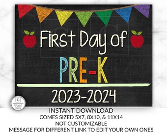 First Day of School Sign, First day of Pre-K Sign, School Chalkboard Sign, INSTANT Download, Printable, Photo Prop, First Day Sign, Pre-K