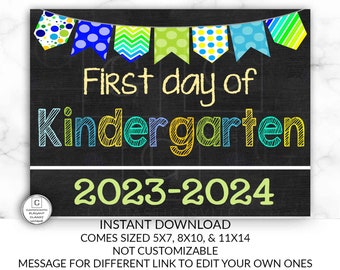 First Day of Kindergarten Sign Instant Download, First Day of School Chalkboard, Three Sizes, First Day of School, Chalkboard Sign, DIY