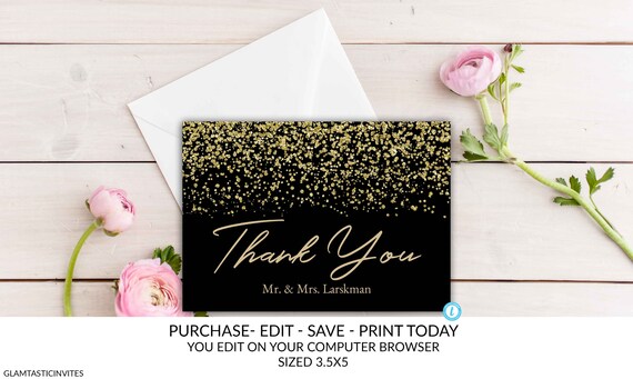 Black and Gold Thank You Card