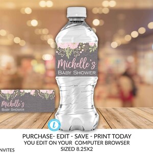 Water Bottle Template, Wedding Water Bottle Label Template, Template, Printable Water Bottle Label, Rustic, Floral, Flower, Floral Label