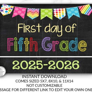 First Day of Fifth Grade Sign, Instant Download, First Day of School Chalkboard, Three Sizes, First Day of School. Chalkboard Sign, DIY, 5th