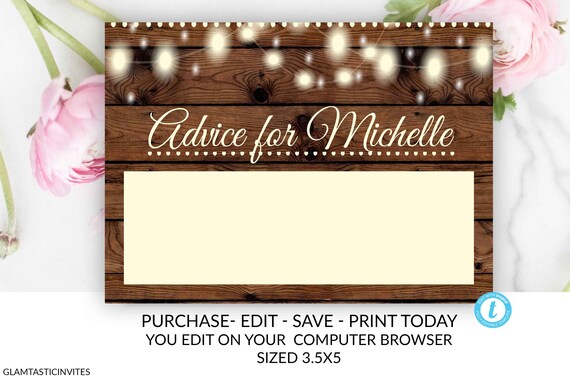 Advice for the Bride Template, Advice Card Template, Shower Game, Bridal Shower Game, Instant Download, Advice Card, Bridal Shower Insert Il_570xn