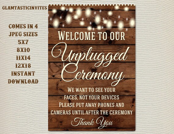 Printable Wedding Sign, Unplugged Wedding Sign, Rustic Wedding Sign, Printable Sign, Wedding Sign, Rustic Wedding, Wood Sign, Digital Sign Il_570xn