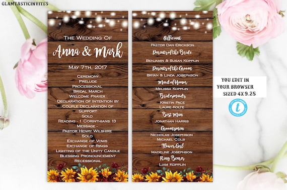 Sample Wedding Ceremony Program Template