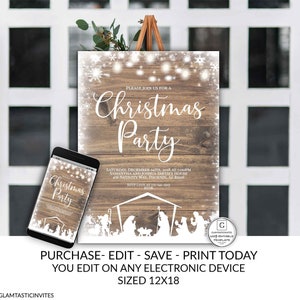 Editable Nativity Rustic Christmas Party Poster Sign Template Holiday Company Party Winter Online Cheap Textable Electronic Email DIY Snow image 9