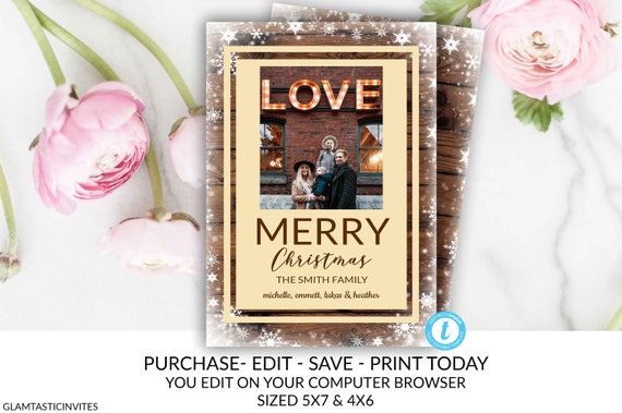 christmas photo card rustic christmas photo card christmas card editable christmas cards