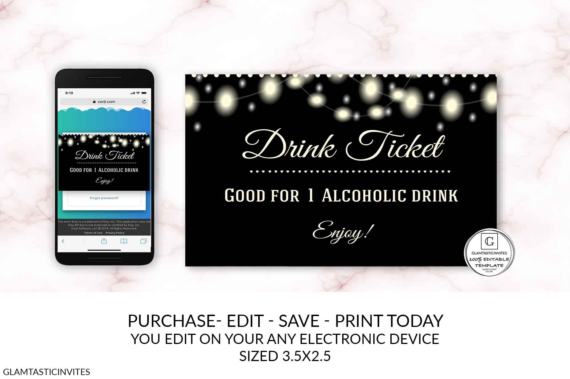 Drink Ticket Country Western Drink Ticket Template Editable Etsy