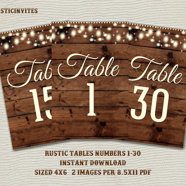 Rustic Table Numbers, Printable Table Numbers, Wedding Table Numbers, Instant Download, Rustic Wedding, Printable, Tables 1-30, Rustic