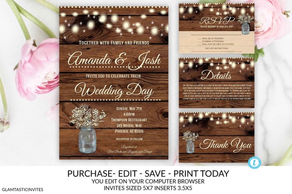 Wedding Invitation Template, Instant Download, Floral Wedding Invite, Rustic Wedding Invitation Template, Wedding Invitation Set, Template Il_570xn