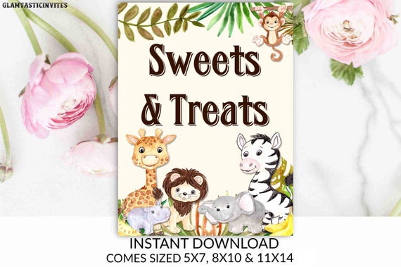 Jungle Sweets and Treats Sign, Jungle Baby Shower Sign, Safari Baby Shower Sign, Shower Decor, Favors Sign, Digital Sign, Jungle, Safari Il_570xn