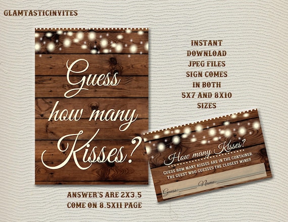 How Many Kisses Game, Guess How Many Kisses, Rustic Shower Game, Rustic Baby Shower, Rustic Bridal Shower, Rustic Guess how many Kisses Game Il_570xn