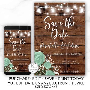 Editable Green Rose Save the Date, Save Our Date Template, Printable ...