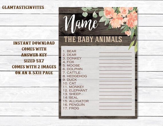 Baby Animal Game, Rustic Baby Shower Activity, Rustic Baby Animal Game, Rustic Baby Shower, Rustic Animal Game, Animal Shower Game, Rustic Il_570xn