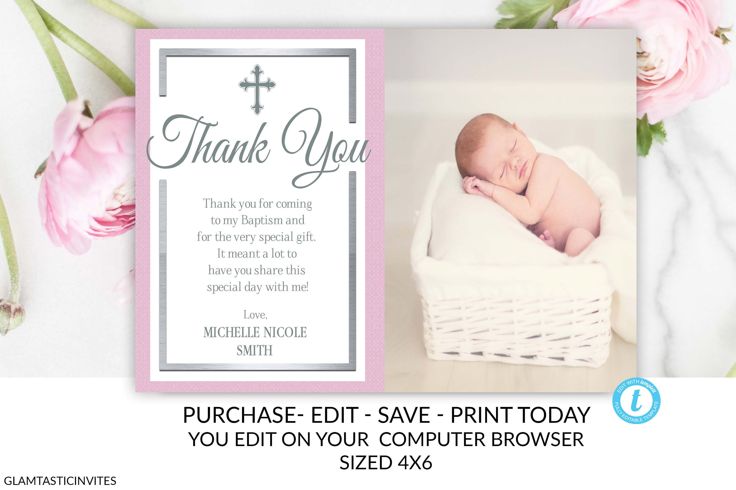 Printable Baptism Thank You Card Printable Thank You Card Unisex Baptism/Ble… Baptism Thank You