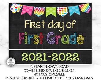 First Day of First Grade Sign, Instant Download, First Day of School Chalkboard, Three Sizes, First Day of School. Chalkboard Sign, DIY, 1st