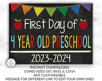 First Day of School Sign, First day of Preschool Sign, School Chalkboard Sign, INSTANT Download, Printable, Photo Prop, First Day Sign