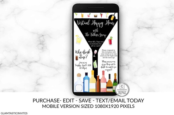 Virtual Happy Hour Invitation, Editable Drinking invitation, Happy Hour Template, Cocktail Hour Meeting, Social Distancing, Social Hangout Il_570xn