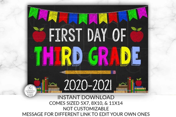 First Day of Third Grade Chalkboard Sign, First Day School Sign, First Day Photo Prop, Back to School Sign, First Day of 3rd Grade Sign, 3rd Il_570xn