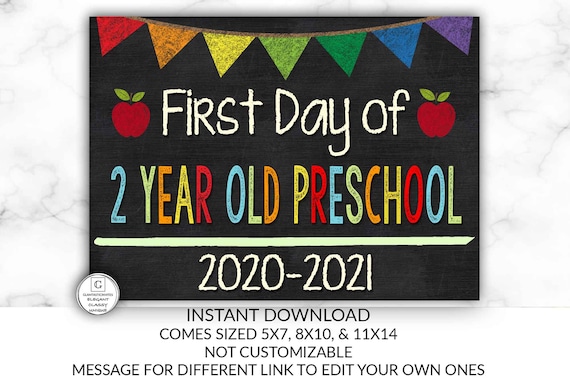 First Day Of School Sign First Day Of 2 Year Old Preschool Etsy