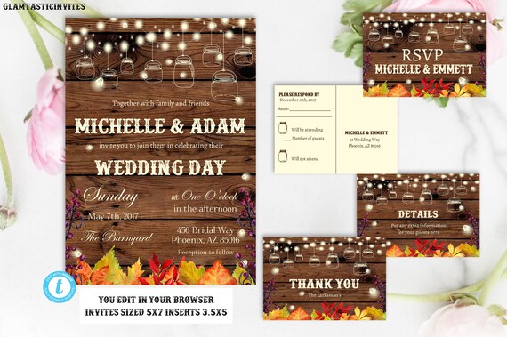 Rustic Fall Wedding Invitation, Rustic Wedding Template, Wedding Template, Fall Wedding Template, Instant Download, Wedding Template, Edit Il_570xn