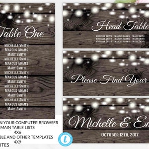 Rustic Wedding Table Numbers Seating Chart Horizontal Vertical Editable Printable DIY Wedding, Wedding, Table Numbers, Seating Chart, DIY