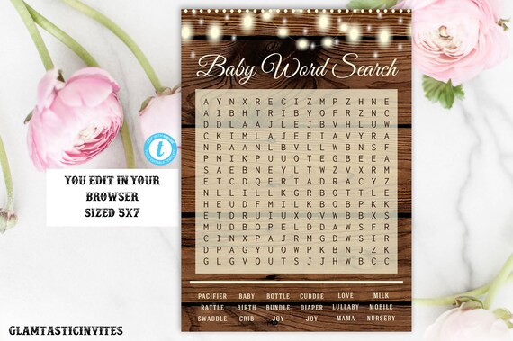 Rustic Baby Shower Word Search Template Rustic Baby Shower