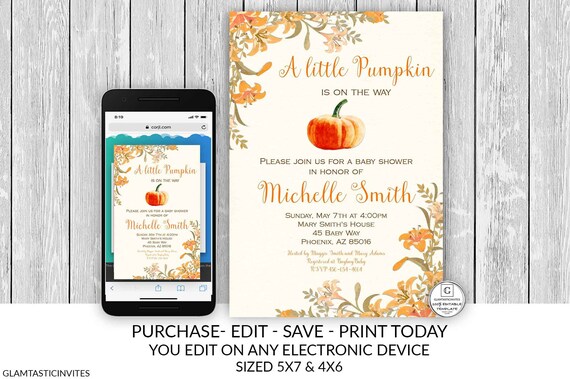 Pumpkin Baby Shower Invitation, Boho Fall Baby Shower Invitation, Fall in Love Invitation, Personalized Invitation, Fall, Autumn, Instant