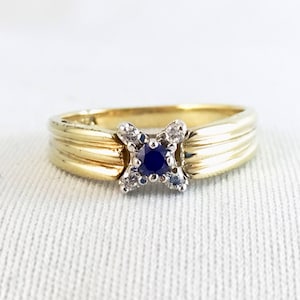 Vintage Cubic Zirconia Cluster Lady&#39;s Ring #B05, Round Cut 0.09 carats, Sterling Silver 14K Gold Plated size 6